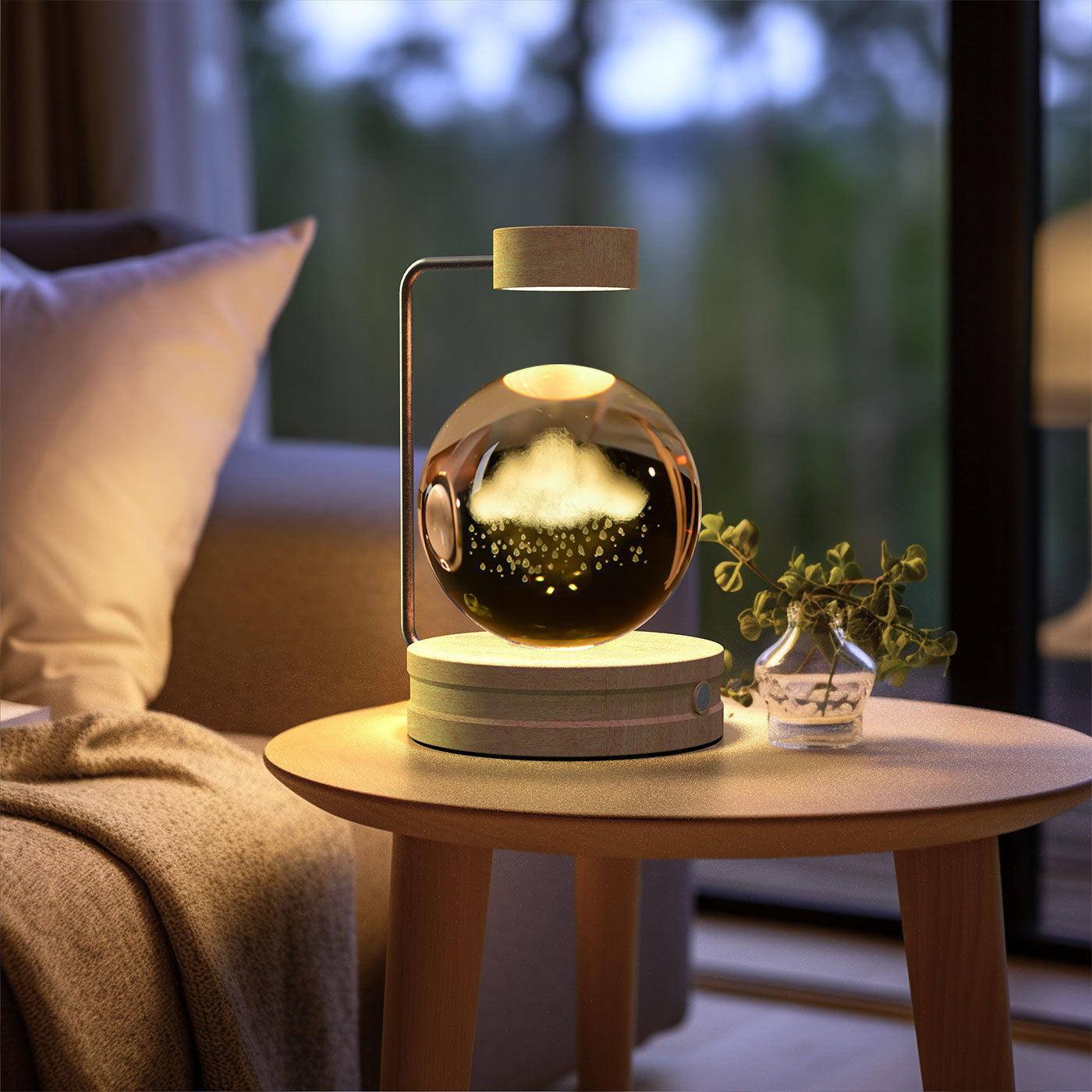 Moon 3D Crystal Ball Night Lamp USB table Light Wooden LED Base- Birthday Gift Home Decor