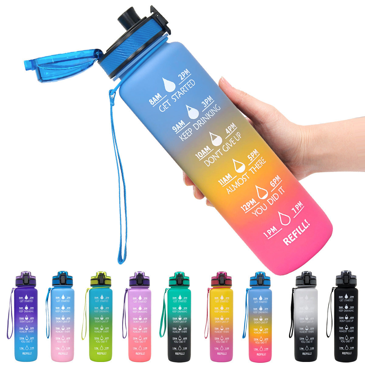 1L Tritan Water Bottle With Time Marker Bounce Cover Motivational Water Bottle For Sports Fitness Bottles