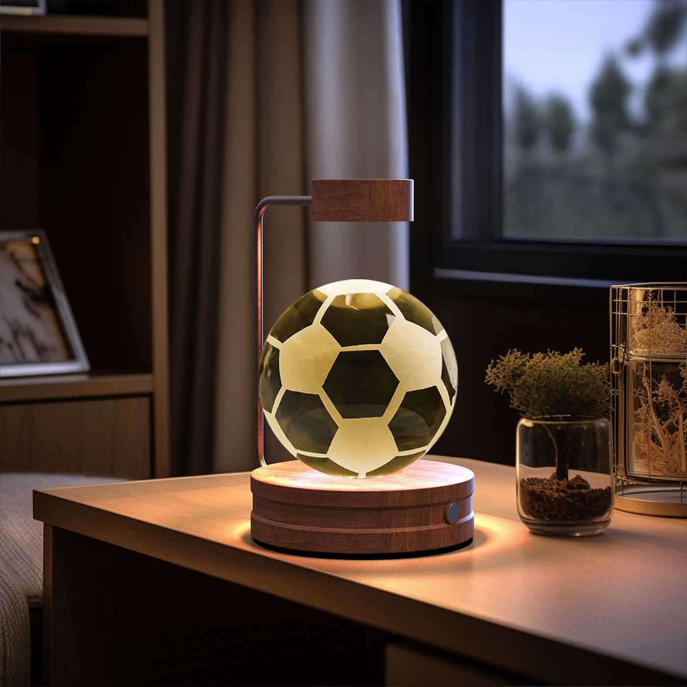 Moon 3D Crystal Ball Night Lamp USB table Light Wooden LED Base- Birthday Gift Home Decor