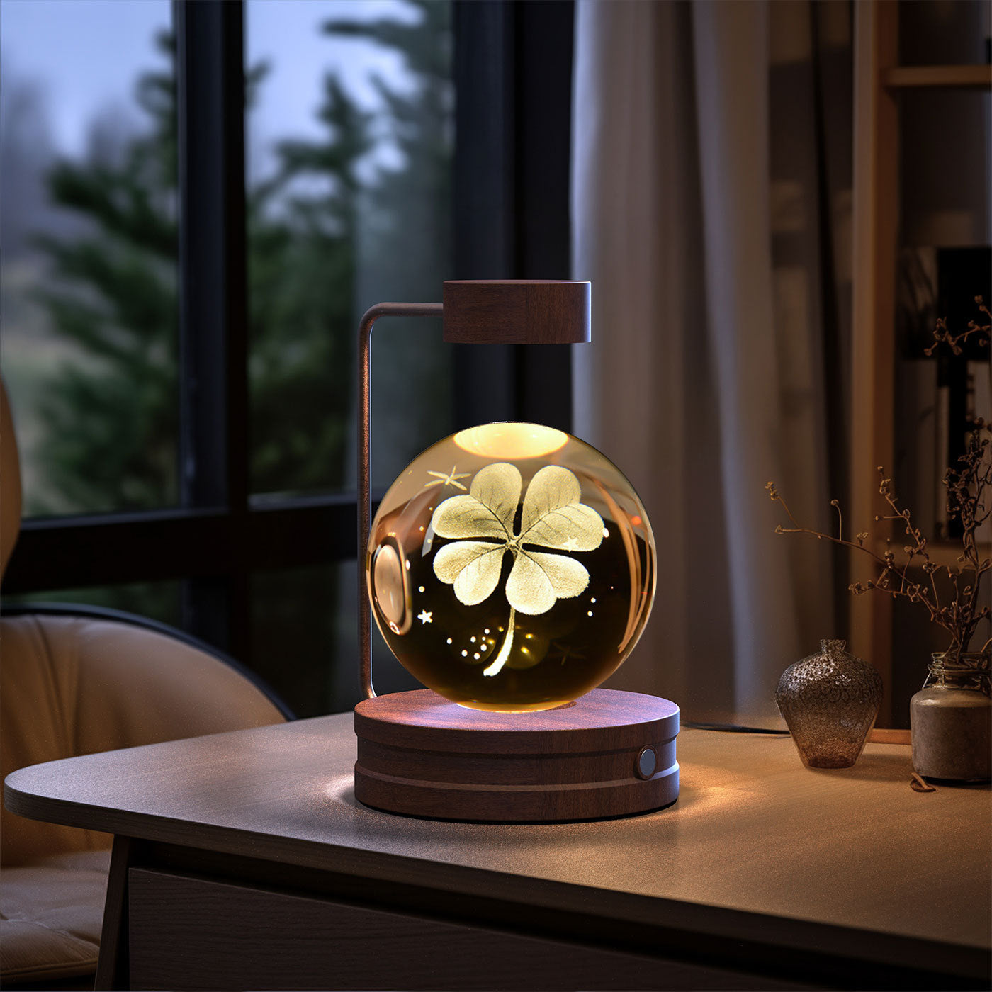 Moon 3D Crystal Ball Night Lamp USB table Light Wooden LED Base- Birthday Gift Home Decor