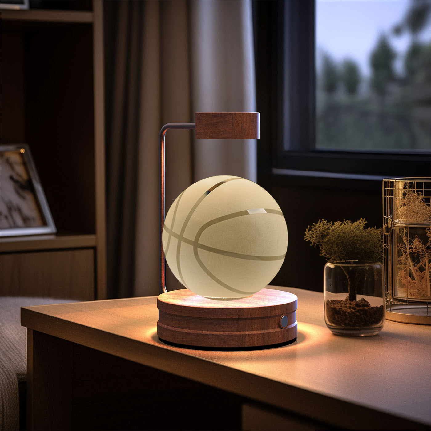 Moon 3D Crystal Ball Night Lamp USB table Light Wooden LED Base- Birthday Gift Home Decor