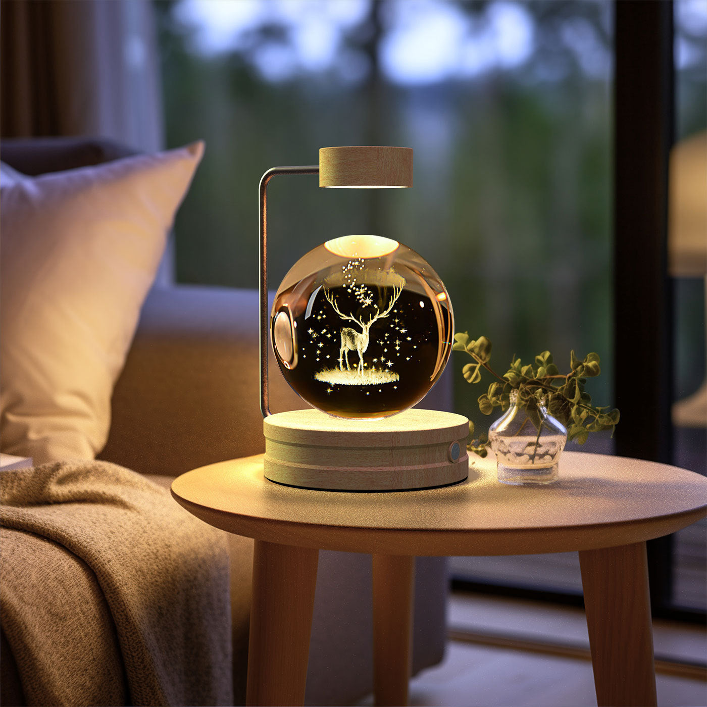 Moon 3D Crystal Ball Night Lamp USB table Light Wooden LED Base- Birthday Gift Home Decor